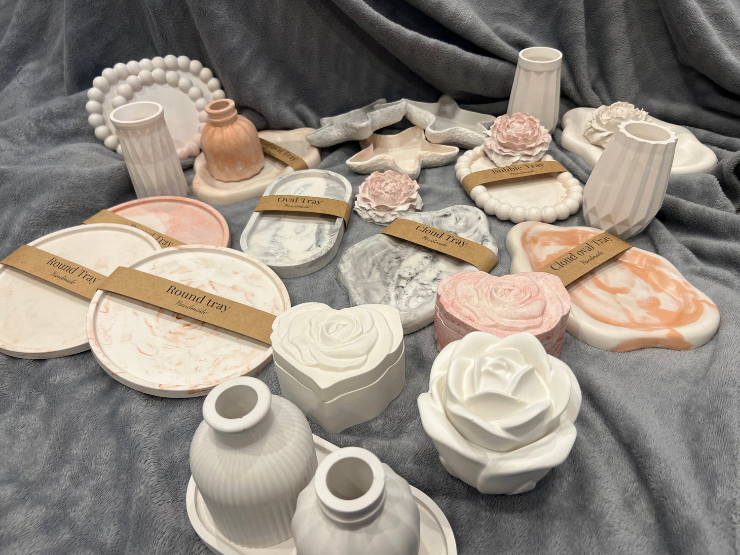 Hand poured cement gypsum collection