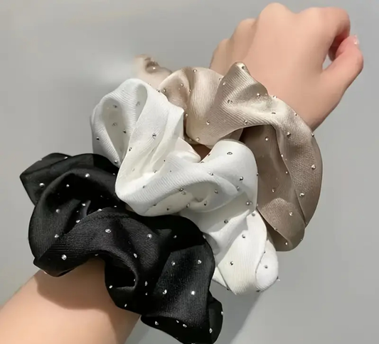 3-Piece Rhinestone Satin Scrunchie Set